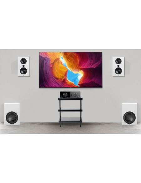 Sistem Stereo Lyngdorf TDAI-1120 + boxe de perete full-range FR-1 + 2x Subwoofer BW-2, Alb