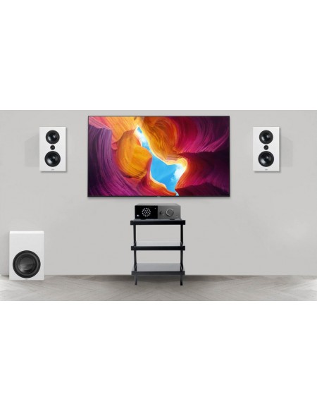 Sistem Stereo Lyngdorf TDAI-1120 + boxe de perete full-range FR-1 + Subwoofer BW-2, Alb